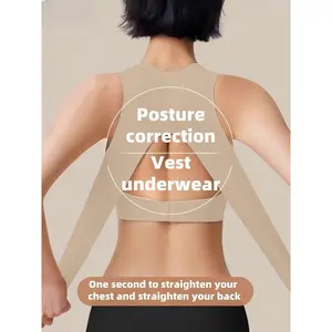 Women's High Support Sports Bra, Wireless No Underwire, 2-In-1 Posture Corrector, Cross Back Straps, Front Hook, Comfortable Breathable