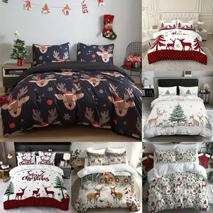 Christmas Theme Bedding Set, Soft Breathable Down Comforter and Pillowcases, Fashion Classic Deer Print, Best Gift for Family, All Seasons
