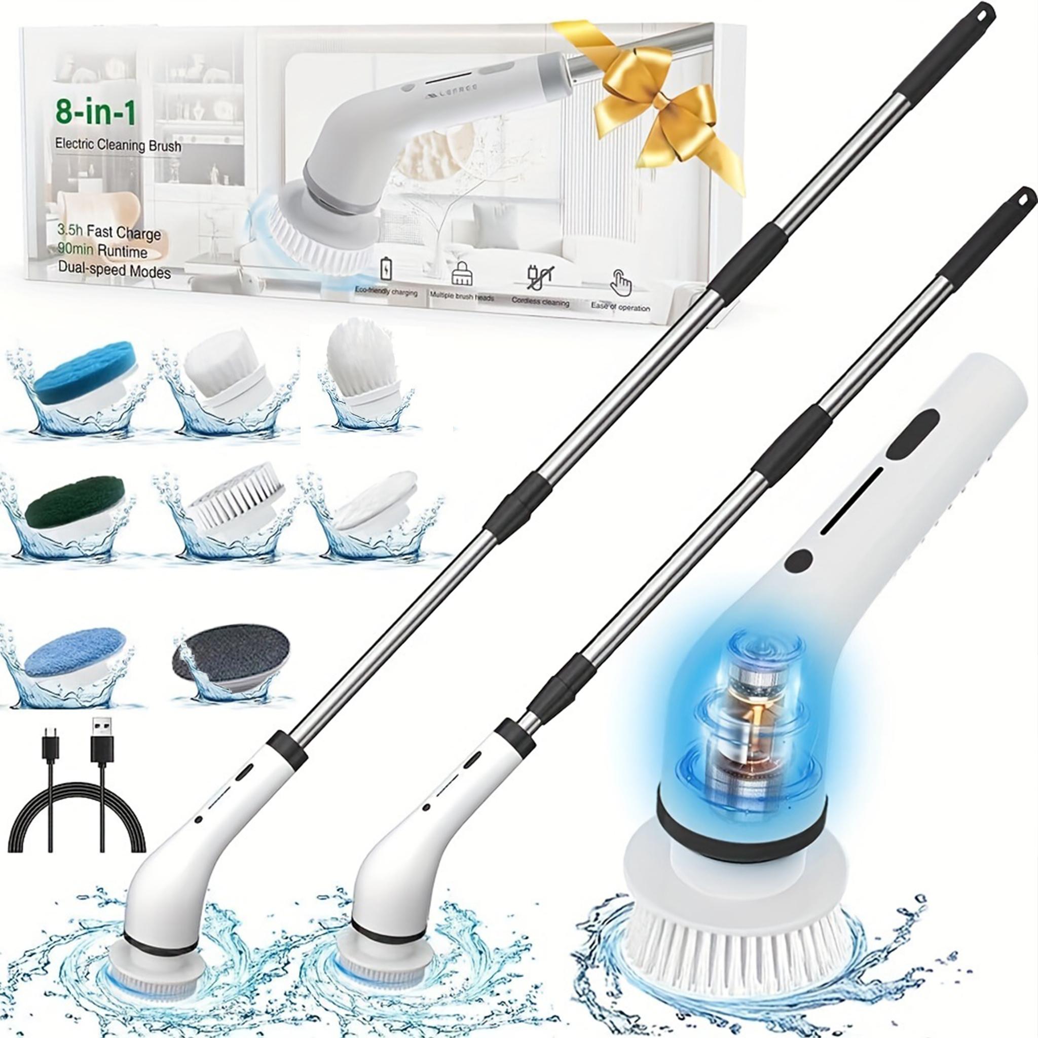Electric Spin Scrubber, Cordless Shower Scrubber with 8 Scrub Brush, 2 Speed with Adjustable Extension Handle,  Power Scrubber for Bathroom Bathtub Tile Floor