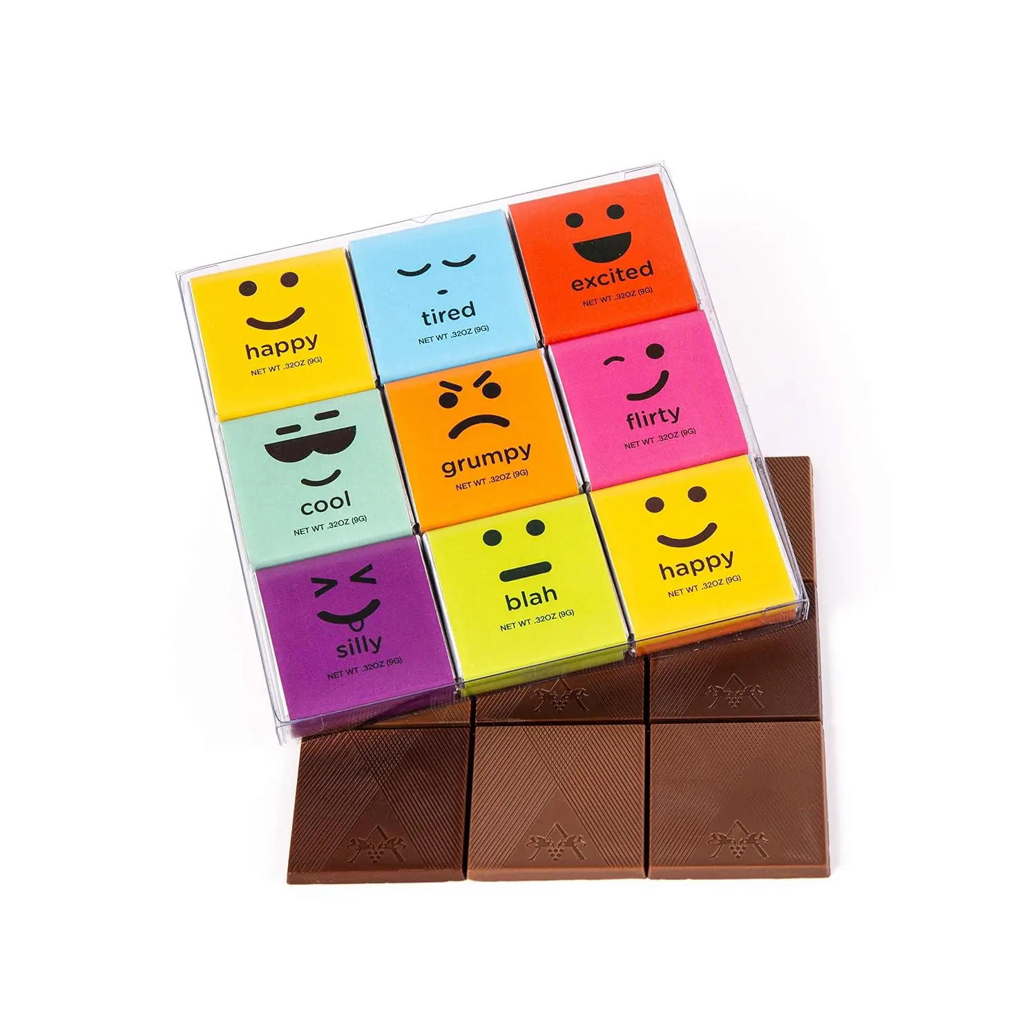 Moodibars by Astor Chocolate 18-Piece Variety Gift Box, Individually Wrapped Belgian Milk & Dark Chocolate Squares, Emoji Chocolate Assortment, 5.76 oz