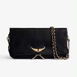 2026 New Fashion Women's Crossbody Bag Black PU Vintage Shoulder Bag with Gold Accent Luxury Design Casual Envelope Style