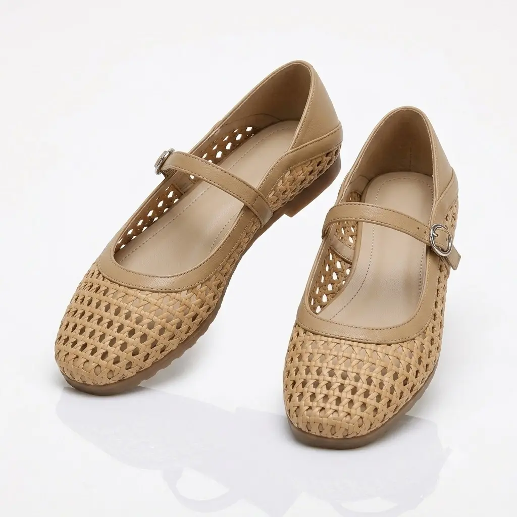 Yasho Women's Woven Mesh Ballet Flats - Elegant Square Toe Slip-Ons, Comfy Embroidered Sheer Flats, Breathable Lightweight Dress Shoes for Everyday & Party Footwear Soft mary janes shoes