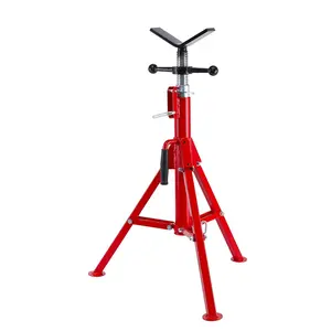V-Head Pipe Jack Stand with Folding Legs, Heavy Duty Steel Pipe Jack Stand, 28-52 Inches Adjustable Height, 2500 Lbs Load Capacity, for Outdoor, Warehouse, Studio