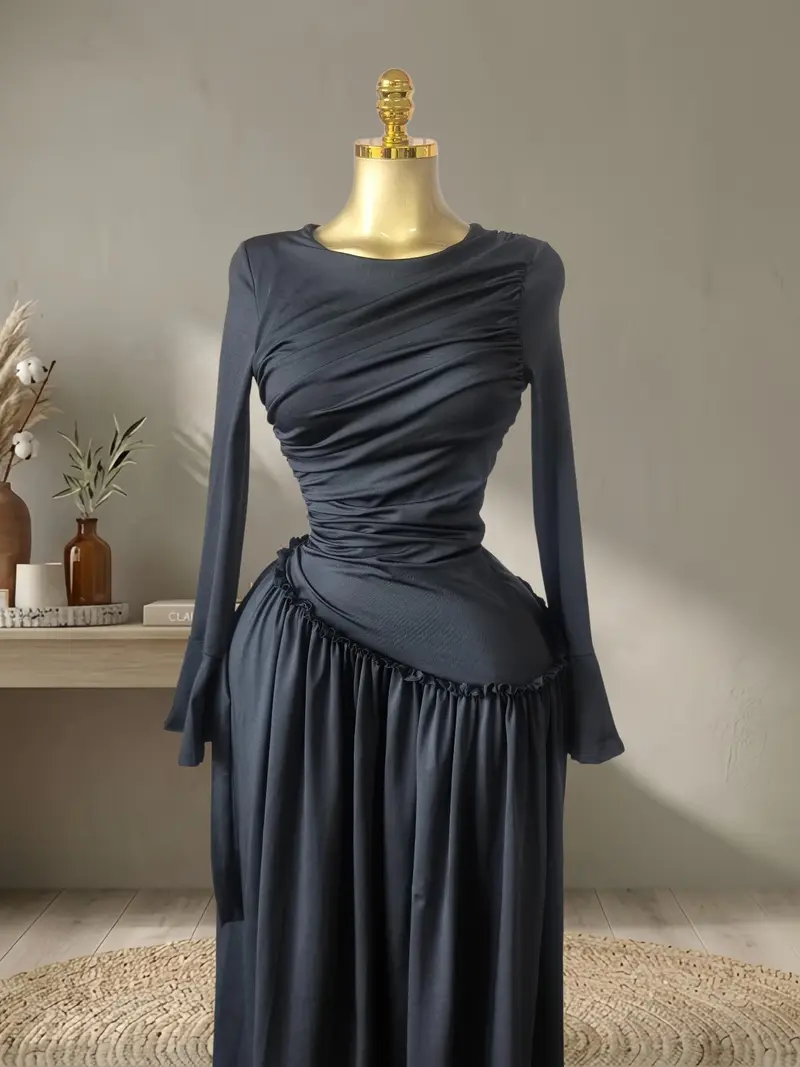 open lace back dress Milumia Women's Elegant Belted Pleated Flounce Sleeve Long Dress Mint Green  Plain Large at Amazon Women's Clothing store main image 1