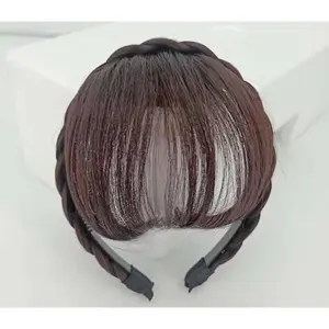 JJLFresheners Natural Fake Bangs Hair Piece Clip Long Wig Synthetic Hair Band Bangs Headband Headbands For Women (Dark Brown, 1)