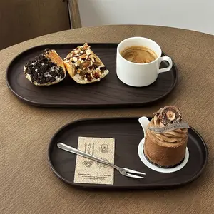 The tray with an imitation wood-grain design, in black walnut wood grain color, is reusable. It serves as a breakfast, fruit, tea, dessert and coffee holder. It is highly suitable for holidays, outdoor dining, snacks and kitchen use.
