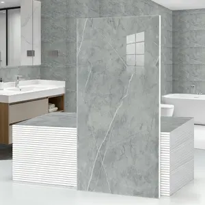 10Pcs Grey Marble Wall Panels 23.6"X11.8" PVC Waterproof Tiles Peel and Stick Wall Panels Self Backsplash Tiles for Living Rooms TV Rv Van (Not Real Tile)