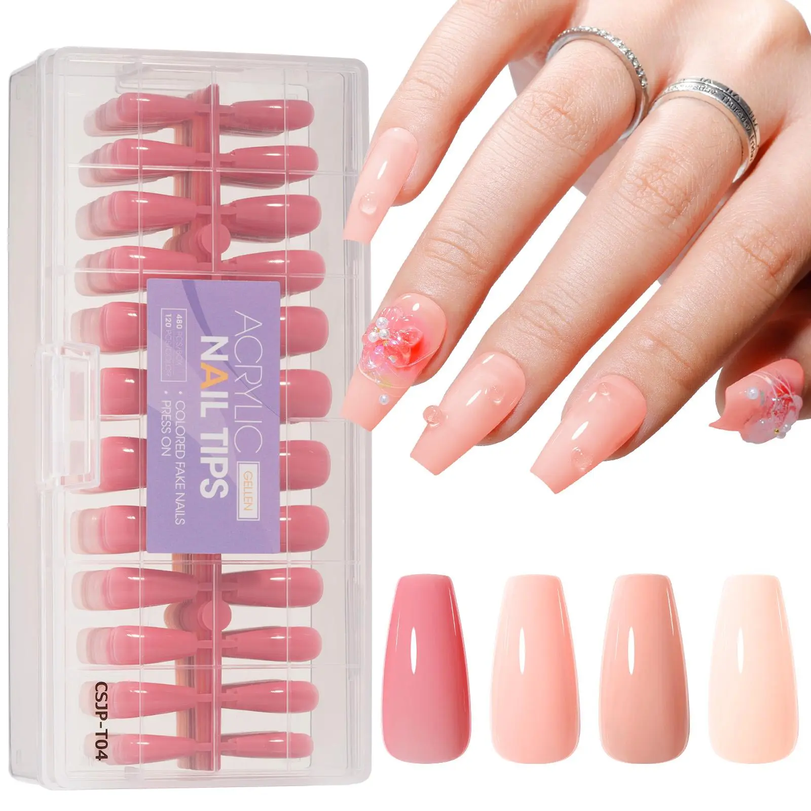Gellen Pre-colored False Nail Tips - Press-On Nails Medium Full Cover Soft Gel Nail Tips  ( 450 pcs. 11 sizes, 4 Colors )