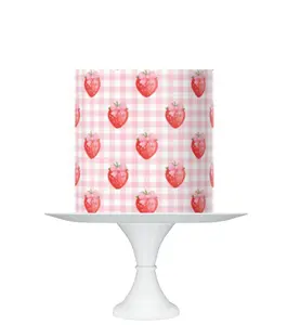 Strawberry Gingham Pattern Edible Cake topper Wrap, 8x10 inches, Icing Sheet cake Topper