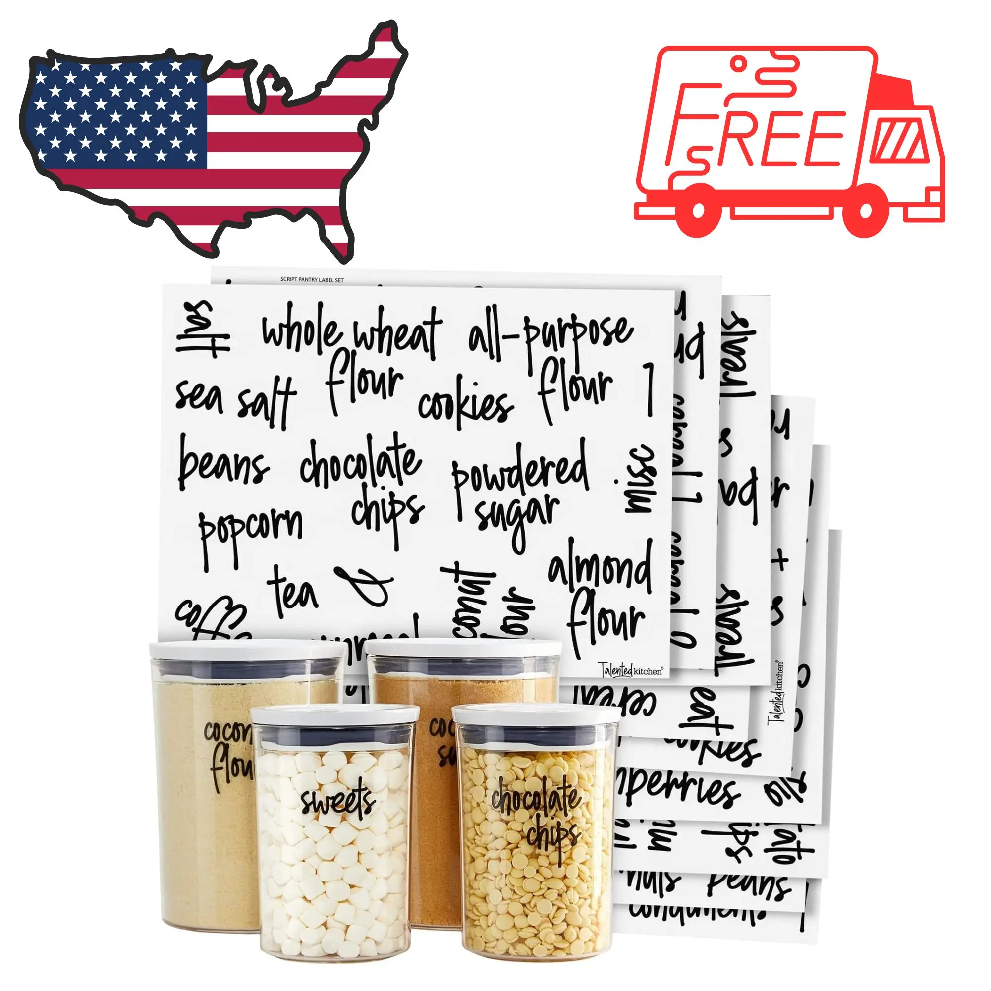 Pantry Labels for Food Containers - 157-Piece, Black