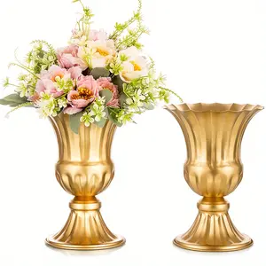 Two metal flower arrangement vases, 9-inch metal flower pot artificial flower vase, garden small horn flower pot dining table wedding decoration