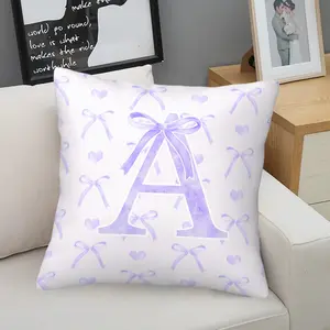 Custom Initial A E I L M O R S T Print Cushion, Soft Ribbon Bow Design, Square Decorative Pillow Case, Ideal for Sofa Bed Living Room Dorm, Sweet Girl Gift