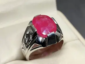 Natural 9 Carat Deep Red Ruby Sterling Silver 925 Gold Handmade Men's Lattice Ring