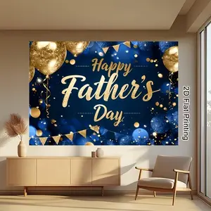 2D Flat 1 piece polyester Father's Day dark blue gold foil balloon banner, suitable for indoor and outdoor use, suitable for Father's Day family party decoration, restaurant store festive atmosphere decoration, Father's Day check-in photo background
