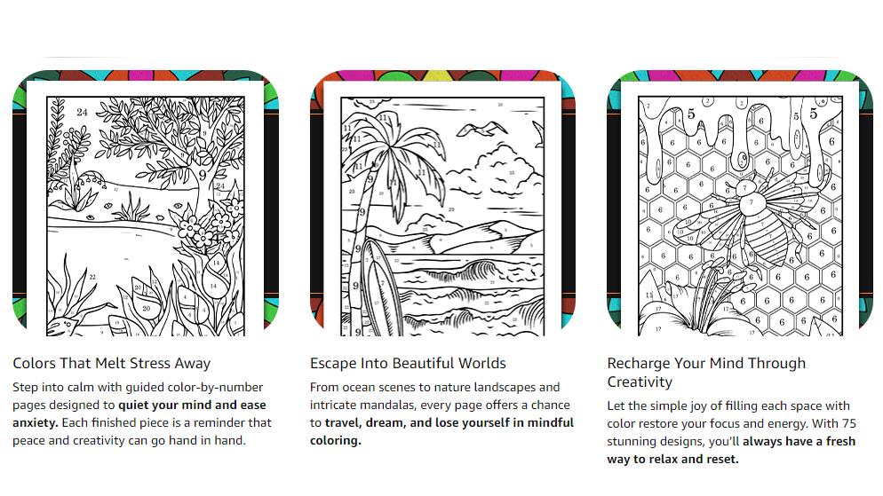 Color By Number For Adults: 75 Beautiful Pictures Designed For Fun, Adult Relaxation & Stress Relief Coloring For Hours On End (includes Flowers, Animals, Mandala, Nature, Landscapes & Much More)