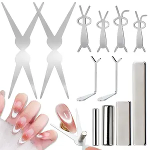 12pcs Cat Eye Magnet Set, Nail Magnet Tool with Scissor & Heart & Rabbit Shaped Magnetic Guides for Cat Eye Gel Polish DIY French Effect Nail Magnets for Nail Art Designs