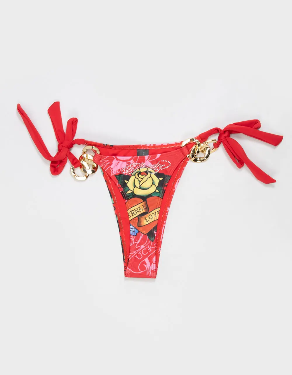 ED HARDY  Womens Link Tie Side Cheeky Bikini Bottoms