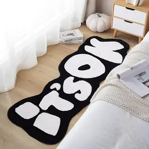 Black and white letter bedroom bedside strip creative carpet trendy cool personality living room decoration plush carpet soft fluffy carpet thickened sofa coffee table non-slip floor mat ins wind and water laundry hat room study carpet