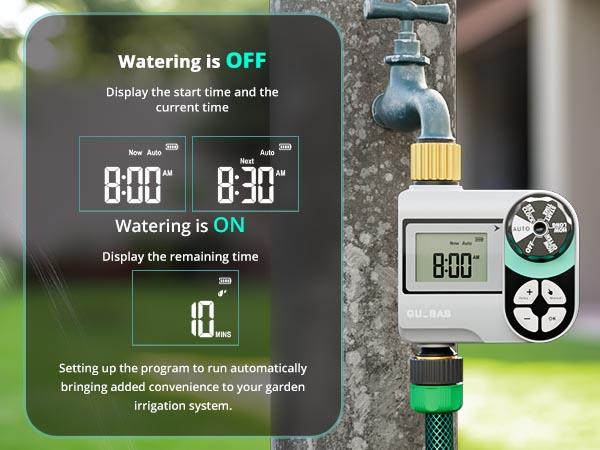 QUOBAS Sprinkler Timer for Garden Hose, Programmable Digital Brass Water Timer with Rain Delay/Auto/Manual 3 Modes, Pool, Lawn, Drip Irrigation System, Battery Powered