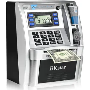Upgraded kids talking piggy bank with poweroff memory for real money with real voice prompt onekey shutdown deposit withdraw debit card target setting electronic savings machine box