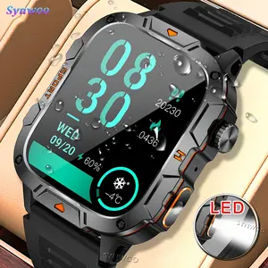 Outdoor Smart Watch, LED Flashlight Wrist Watches with Big Screen, Multi-Sport Modes, 420Mah Battery, Smart Bracelet Band with Button Encoder, Message Alerts, Wireless Calls, Weather, Pedometer, Calories, Distance, for Iphone Android