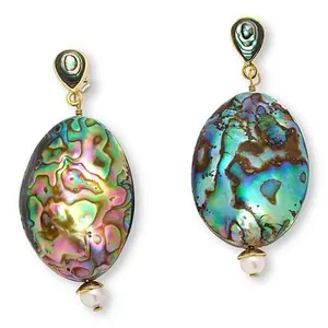 Connie Craig Carroll Jewelry Abalone and Cultured Pearl Drop Earrings