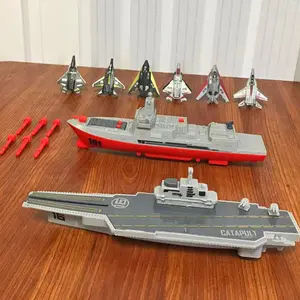 Aircraft Carrier Toy, 13pcs/set Manual Loading Launcher Toy with 6 Counts Aircraft & 6 Counts Missiles, Military Series Combination Toy for Kids