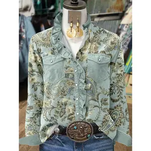 Vintage Paisley Floral Ruffle Neck Blouse Fall Winter Elegant Casual Dressy Top New Year Holiday Party Outfit Women