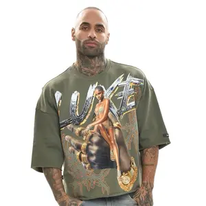 Olive Green Graphic Tee with Gold Accents and Unique Design