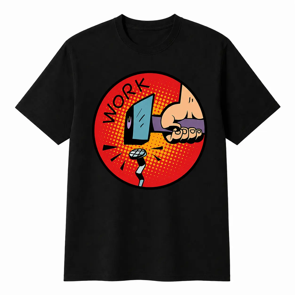 Work Pop Art Graphic T-Shirt, Funny Work Tee, Retro Comic Style Cotton Shirt for Men Women, Black White Casual Top