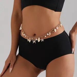 Boho Starfish Shell Belly Chain for Women – Beach Seashell Waist Chain Jewelry, Adjustable Summer Body Chain, Sexy Bikini Waist Accessory for Vacation, Festival, Daily Wear