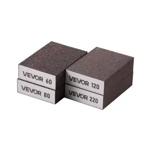 VEVOR Sanding Sponge, 4 Pcs, 60/80/120/220 Grit Assortment, Washable and Reusable Sanding Blocks for Dry & Wet Use, Coarse to Fine Sandpaper Blocks, for Polishing Drywall Wood Plastic Metal Furniture