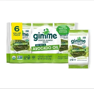 Gimme Seaweed Organic Premium Roasted Seaweed Snacks, Sea Salt & Avocado Oil, 6 Count, Keto, Vegan, Gluten-Free, Great Source of Omega3s and Iodine, Healthy On-The-Go Snack for Kids and Adults