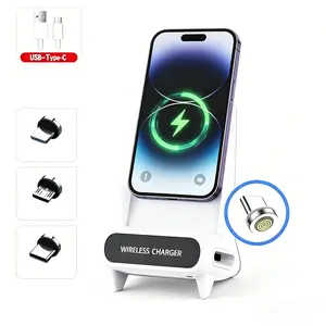 Small Chair-Style Phone Stand, Wireless Charging Phone Stand, 15w Wireless Charger, Three Magnetic Heads, Compatible with All Phones, wireless charger, Fast Charging Magnetic
