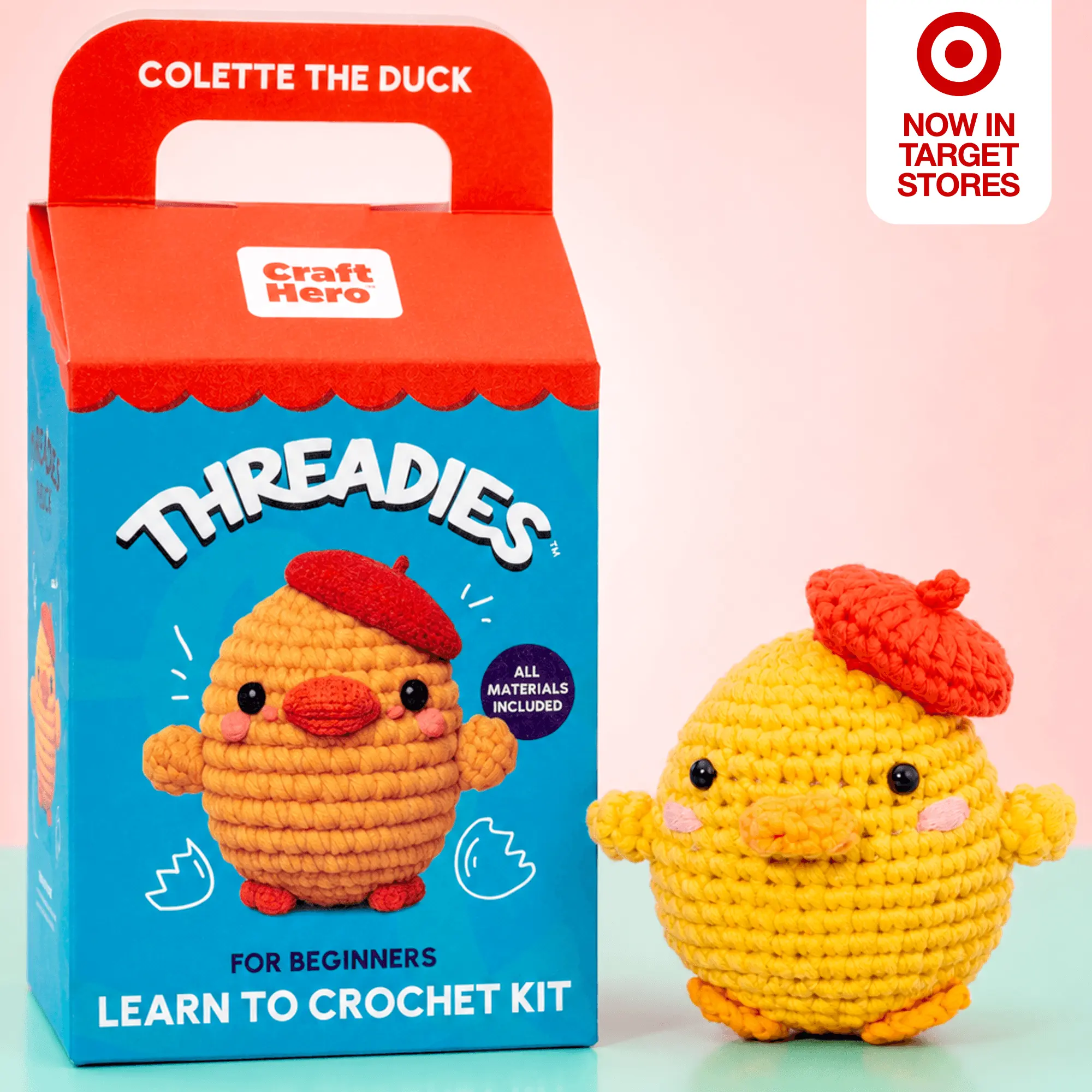 Craft Hero Threadies Colette the Duck Beginner Crochet Kit – Learn to Crochet Amigurumi Kit with Step-by-Step Video Tutorials, Yarn, Hook & Stuffing Included – DIY Craft Kit for Adults & Teens