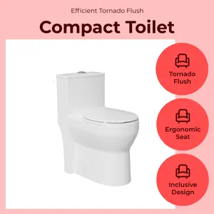 Marevia 17 Inch Compact Modern Tall Toilet for Small Bathroom, Tornado Flush One Piece ADA High Toilet, Dual Botton 1.0/1.28 GPF, Chair Height, Comfort Bowl Heigh 16.7", Seat Height 17.5", White