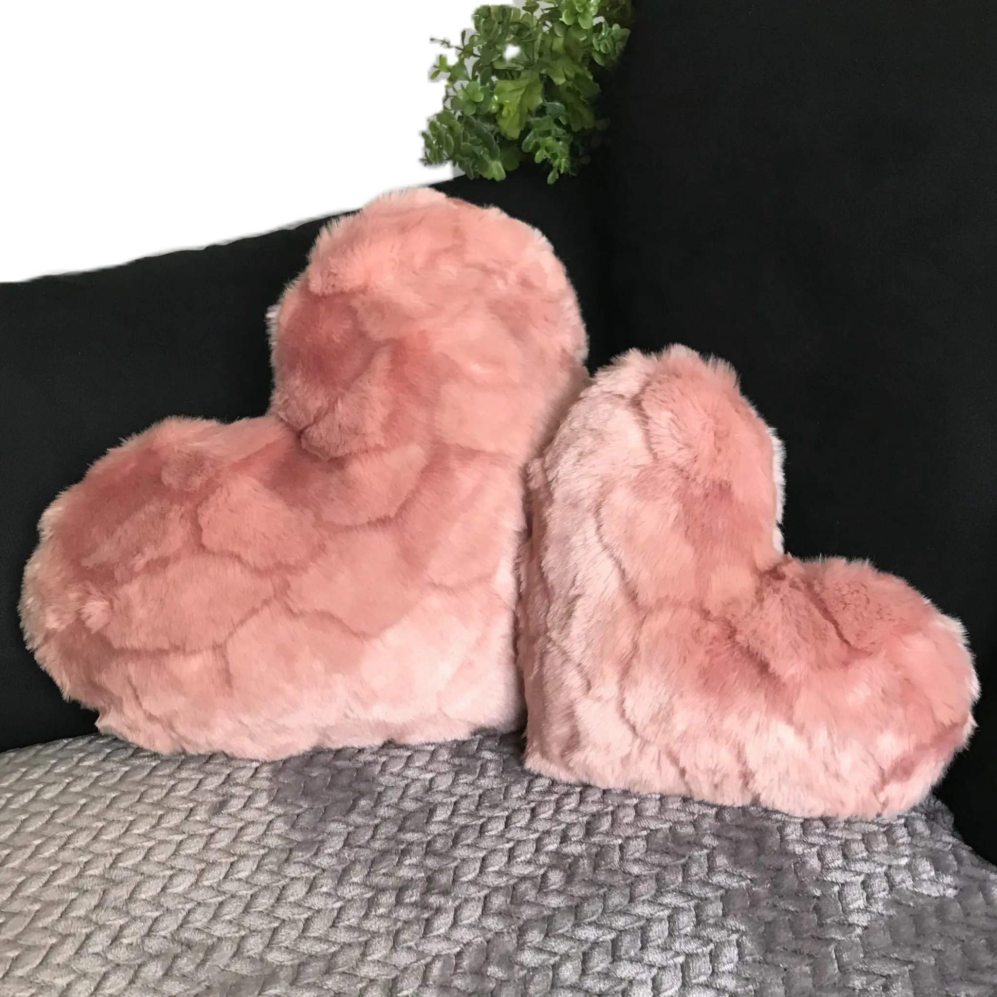 Minky Fur Heart Pillows - Set of 2 - Blush Pink