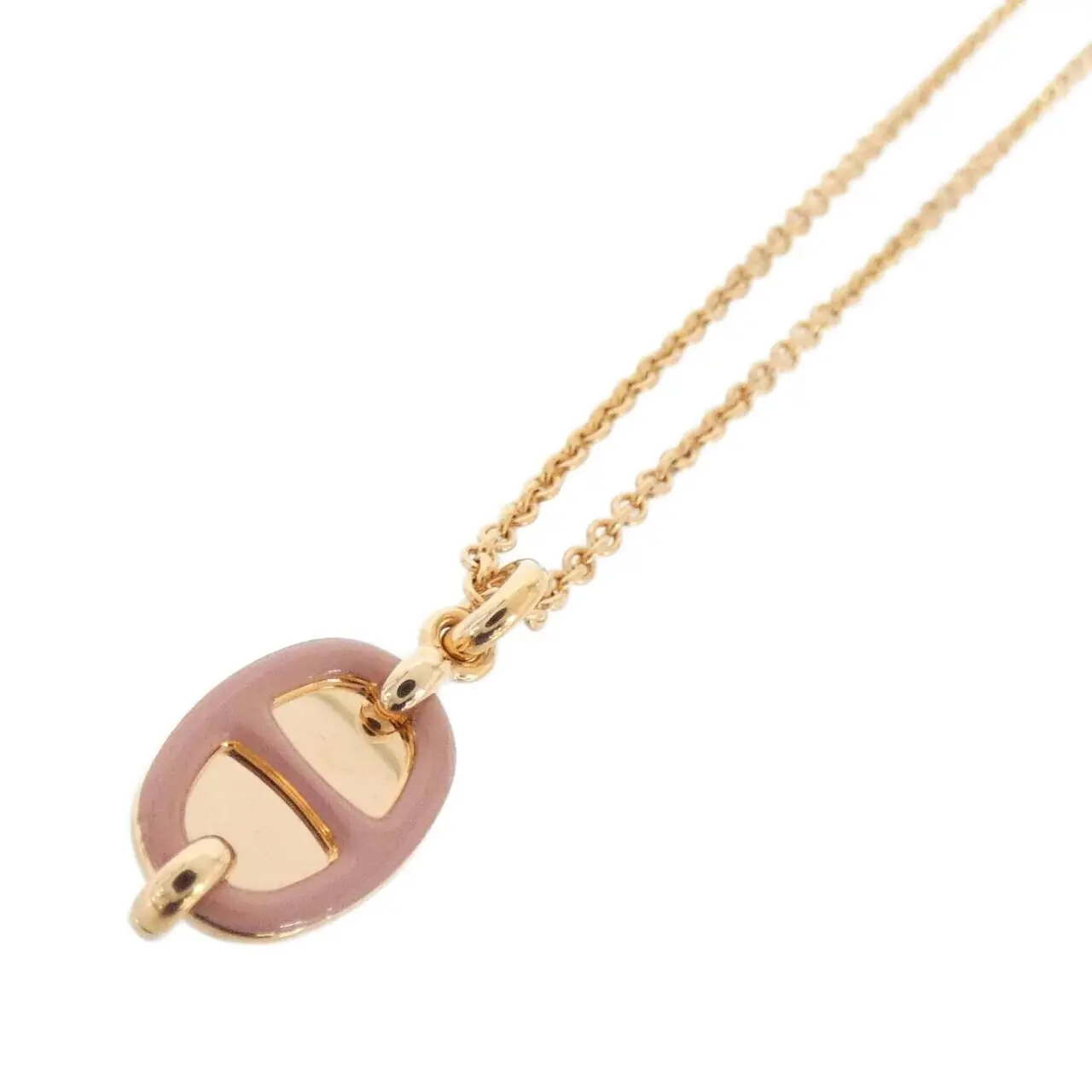 Pre-owned HERMÈS 18K Rose Gold (Au750) Small Leather Goods Mini Maillon PM Necklace
