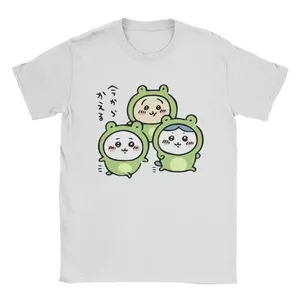 Men Chiikawa And Friends Frogs Hachiware Usagi T Shirt 100% Cotton Clothing Novelty Round Collar Tees Summer T-Shirt Casual Graphic