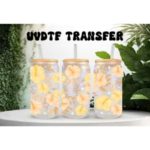 Yellow Hibiscus UVDTF Wrap - 16oz Can Glass Tropical Floral Decal