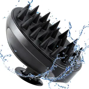 Black shampoo brush scalp scrubber for stress relief, hair growth, and relaxation in the shower. Suitable for women, men, and kids.