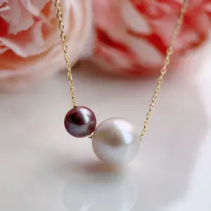 Genuine Freshwater Pearl Necklace, Mom and Child Pearl Pendant, 18 Inch 925 Silver Lulu Style,  Mother's Day Gift