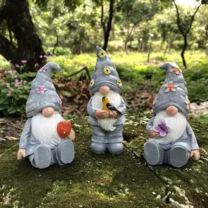 3-Piece Resin Gnome Garden Statue Set, American Rustic Style, Indoor & Outdoor Use, No Electricity Required, Decorative Garden Ornaments