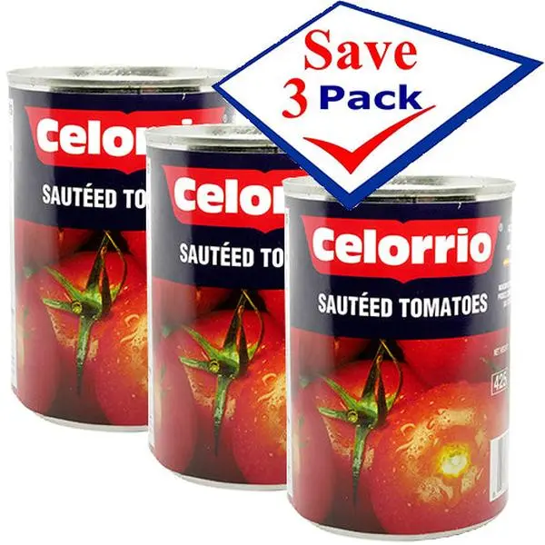 Celorrio Sauteed Tomatoes - 3-Pack of 14 oz Cans, Canned Preserved Vegetables, Ready-to-Cook Tomato Base, Quick Pasta & Rice Sauce, Versatile for Onion or Garlic Dishes