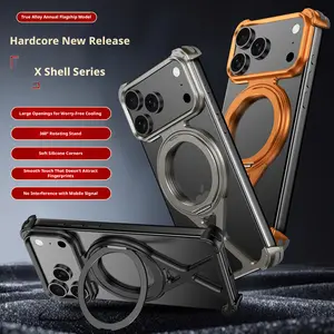 360° Rotating Magnetic Metal Casing Cover with Stand - Durable, Shockproof Protection for iPhone 16, iPhone 17 Pro - Star Design Mobile Phone Case Accessory
