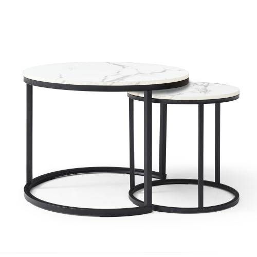 Holiday Special 2-Piece Nesting Coffee Table Set – Marble Round Top, Space-Saving Stackable Design, Sturdy MDF & Metal Frame, Easy Assembly for Living Room Bedroom