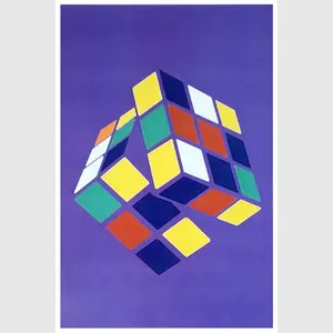 Sharp Art Rubik's Cube Art Print 12 x 18 in Studio Poster on Purple Background Colorful Geometric Design