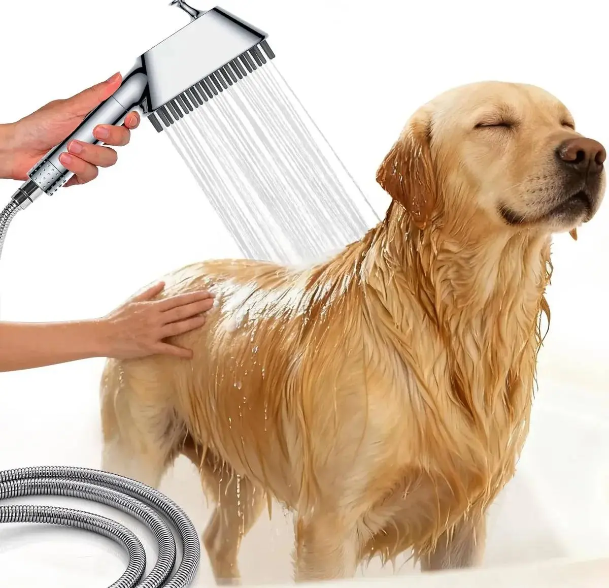 HOLENGS Modern 2-in-1 ABS Plastic Dog Shower Sprayer with Brush - Ergonomic, Adjustable Flow Pet Bathing Tool for Easy Grooming, Massage