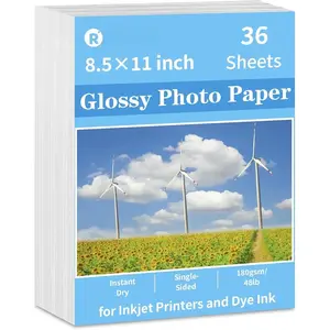 Glossy Photo Paper 8.5 x 11, 36 Sheets Inkjet Photo Printer Paper, Instant Dry Picture Paper for DIY Chip Bag, Flyers, Cards, Calendars and Brochures(180gsm/48lb)