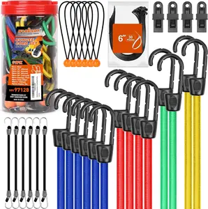 31-Piece Premium Bungee Cords Assortment Jar, Includes 10,18,24,32,40 Bungee Cords, 6 Zip Ties, 8Canopy/Tarp Ball Ties and Crocodile Mouth Tarp Clips